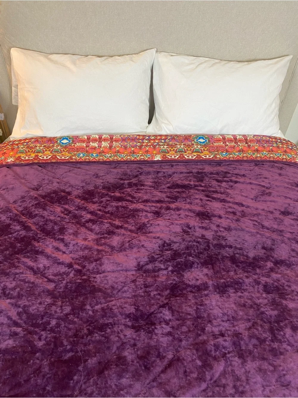 Velvet bedspread Reversible purple/ multi colored BOHO